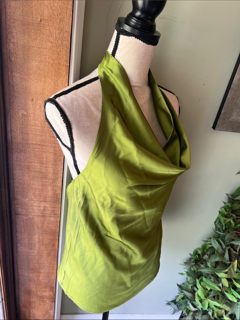 Olive Green Halter Cowl Neck Women's Dress - Picture 3 of 8